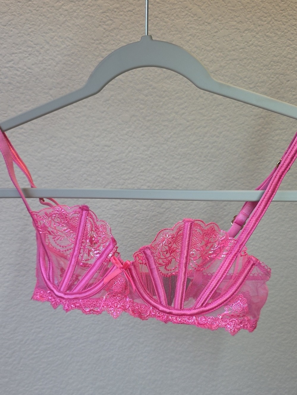 Honey Birdette Hot Pink Sheer Lace Underwire Bra